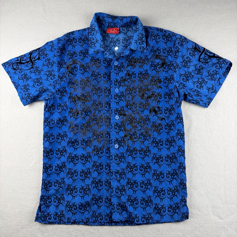 Vintage Y2K JNCO Jeans Tribal Graphic Button Up Shirt L 14/16 Made Russia